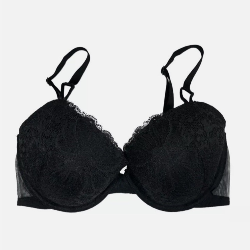 Victoria's Secret Midnight Black Lace Lined Demi Bra Size 32DD